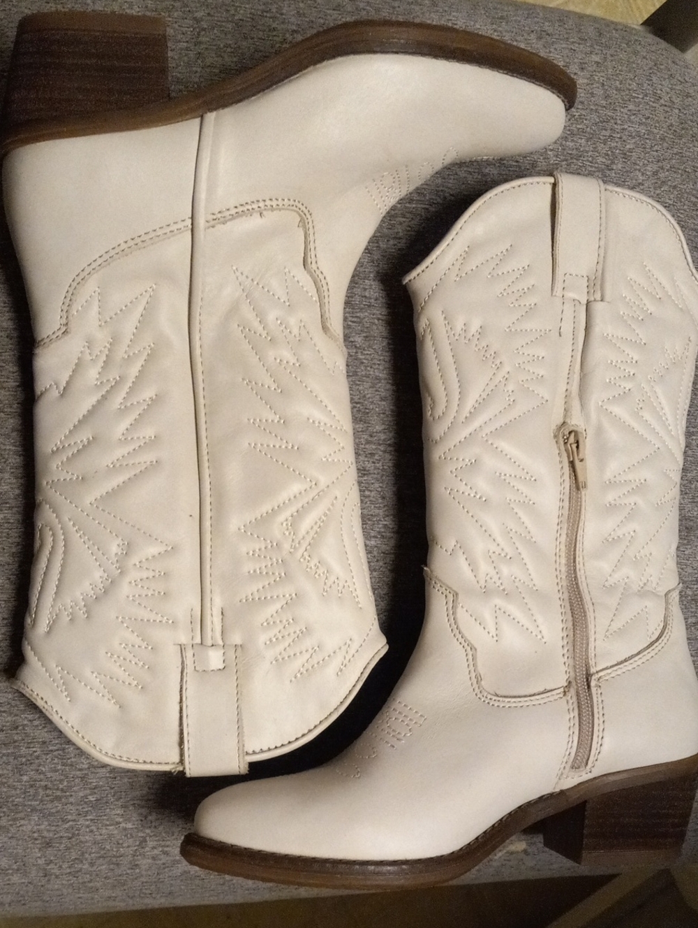 Steve Madden Cream Western Zip Mid-Calf Heeled Boots